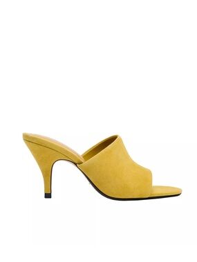 Zara Mustard Yellow Leather Suede Heeled Mules